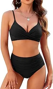 [MAIABLEAU] Women High Waisted Bikini Sets Two Piece Swimsuits Push Up Twist Front Ruched Bathing Suits