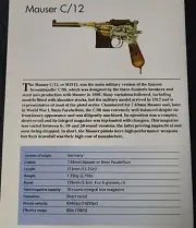 Mauser C/12 Gun Pistol Picture Out of Print Firearm Spec Sheet Display Art