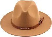 [generic] Flat Top Hat Classic Fedora Hat Wide Brim Felt Jazz Hat Pork Pie Hat Brown Felt Hat Fashion Fedora Hat for Women Men Fashionable