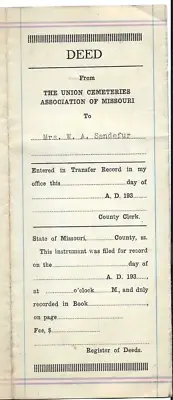 Cemetery deed Boone County Missouri 1939 life insurance