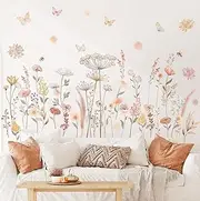 DECOWALL SG2-2421 Watercolor Boho Flowers Wall Decal Stickers Décor Home Wildflower Floral Dandelion Grass Plants Baby Nursery Girls Bedroom Kids Living Room Bee Peel and Stick Art Flower Vintage
