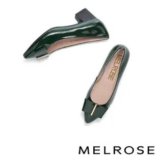 【MELROSE】美樂斯 雲朵後跟 典雅時尚蝴蝶結金釦牛漆皮尖頭高跟鞋(深綠)