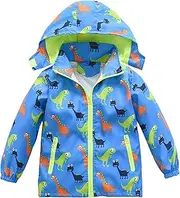 [HZXVic] Boys Girls Jacket Hooded Trench Dinosaur Zip Lightweight Kids rain Coat Windbreaker Outdoor