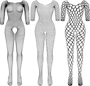 BOARDFEB Women Fishnet Bodysuits Mesh BodyStocking Fishnet Lingerie Long Sleeve Bodysuits