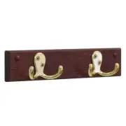 Wooden Mallet 2 Hook Wall Coat Rack Rail in Mahogany and Brass