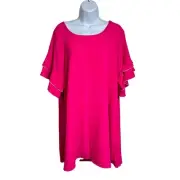Umgee Dress Ruffle Short Sleeve Shift Mini Pink Magenta Fuchsia New NWT S