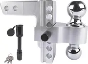 Aluminum Adjustable Trailer Hitch Fits 2" Receiver, 6" Drop/Rise Drop Hitch, 12500 LBS W/Double Stainless-Steel Locks