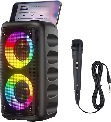 Portable Bluetooth Speaker,Karaoke Machine for Adults and Kids,With Lights Loud