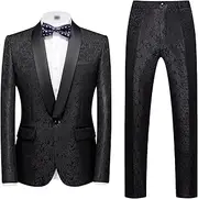 [Generic] Mens 2 Piece Formal Floral Suits Blazer Pants with for Wedding Prom Sets Shawl Lapel One-Button Party Outfit