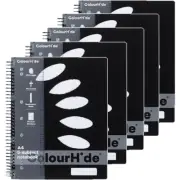 NEW 5 Pack Colourhide 5-Subject Notebook 250 Page A4 Black BULK Sections
