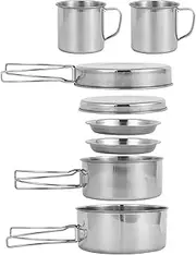 Camping Cooking Set for 3-4 People, Stainless Steel Camping Pots and Pans Set, Stackable Lightweight Camp Cooking for Outdoor Backpacking Hiking Picnic Pots and Pans