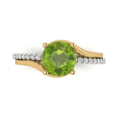 1.72Ct Round Cut Natural Peridot Gold Solitaire with Accents Engagement Ring