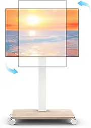 Neothm Mobile TV Stand on Wheels for 32-75" TVs Wooden Base, horizontal and vertical Portable TV Cart 60° Swivel & Tilt for flat and curved TV, 40kg Capacity for Living Room/Office/Outdoor white