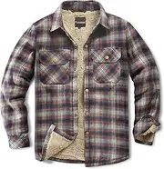 Puwasa Men's Sherpa Lined Cotton Flannel Shirt Jacket Plaid Button Up Jacket Coat for Men with Pocket, Orange, Large