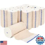 12 Pack 4" Premium Elastic Bandage Wrap, Reusable Hook and Loop Compression W