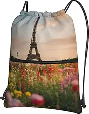 Beautiful Eiffel Tower Paris Print Drawstring Backpack Gym Bags Sports Bags With Zipper Pocket For Travel Beach, Black, One Size