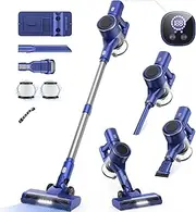 Cordless Vacuum Cleaner, Stick Vacuum Cleaners with 28KPA Powerful Suction, Anti-Tangle Handheld Vacuum Cleaner for Home with LED Display for Carpet Hardwood Floor Pet Hair Car Cleaning (Blue)