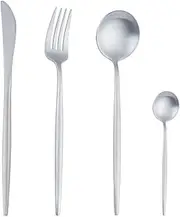 TEAHAHA 16 Piece Silver Silverware Set, Stainless Steel Flatware Set Service for 4, Cutlery Set, Tableware Including Knives Forks Spoons, Elegant Satin-Brushed Finish, Dishwasher Safe