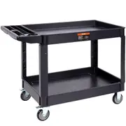 Utility Service Cart, 2 Shelf 550LBS Heavy Duty Plastic Rolling Utility Cart with 360° Swivel Wheels (2 with Brakes), Large Lipped Shelf, Ergonomic Storage Handle for