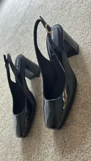 NEW Anne Klein Laney Black Patent Sling Back iflex Pumps Womens 6.5