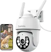 [Codnida] 2K Security Camera Outdoor/Indoor, 360° PTZ WiFi Camera, IP Camera with 24/7 Recording, Motion Tracking, PIR Human Detection, Sound and Light Alarm, Support 16-128G SD Card, Works with Alexa