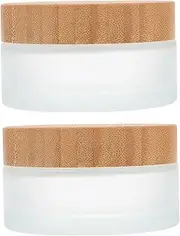 Baluue Leakproof Skincare Jars Bamboo Cap 2 Small Glass Makeup Containers for Travel