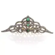 2.62ct Diamond Emerald Vintage Look Crown Hair Comb 925 Sterling Silver