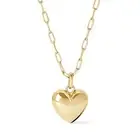 Ana Luisa Lev Puffed Heart Necklace for Women - Paperclip Chain w/ 14K Gold P...