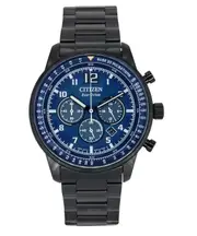 Citizen Eco-Drive Chronograph Blue Dial Black Ion Plating CA4505-80L Mens Watch
