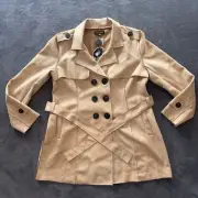 Caroline Morgan Jacket Womens 14 Camel Faux Suede Winter Trench Coat Stretch NWT