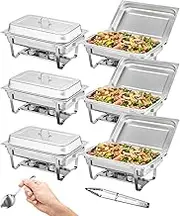 Mophorn 6 Packs Stainless Steel Chafing Dishes 8 Quart Full Size Pan Rectangular Chafer Complete Set