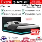 Artiss RGB LED Bed Frame Queen Size Gas Lift Base Light Storage Black Leather