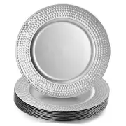 Silver Charger Plates Set of 12, Round Charger Plates with Hammered Rim, 13