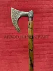 AXE HEAD HANDLE WALKING STICK CANE SOLID BRASS HANDLE WOODEN STICK NEW