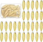 uxcell Fishing Lure Blades, 40 Pack 1" x 0.3" Round Fishing Spinner Baits Willowleaf Lure Spinner Lure Making Part with Plastic Storage Box for Bait Fishing Accessories, Gold Tone