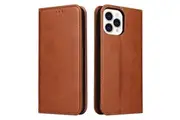 For iPhone 13 Pro Case Leather Flip Wallet Folio Cover with Stand Brown