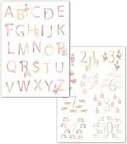 Lemmami Papeterie ABC and Numbers Poster for Children DIN A4 Children's Room Girls Letters Numbers Baby Room Learning Poster