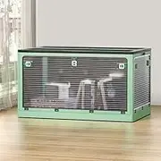 Artiss Transparent Storage Box Container Cabinet Bench, 140L Large Foldable Toy Boxes Storages 5 Sides Open Chair Seat Indoor Furniture for Home Bedroom Living Room Office, with Wheels Handles Green
