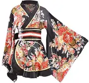 [HongH] Kimono Bathrobe Costume Japanese Traditional Yukata Cosplay Women's Sexy Sakura Pattern High Split Long Kimono