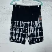 NWT Pipeline Board Shorts Swim Trunks Mens Sz 28 Black White Tye Die Drawstring