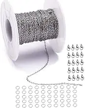 33 Feet Stainless Steel Flat Cross Chains Link Spool Bulk with 20 Lobster Clasps and 50 Jump Rings for Pendant Necklace Jewelry DIY Making (Chain Width 1mm+20pcs Clasps+50 Rings, Silver)