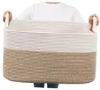 Large Blanket Basket, Large(21.6"L x 14.9"W x 11.8"H) White & Light Brown