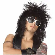 Rockin Dude 1980s Punk Black Hard Rock Star Heavy Metal Men Costume Wig