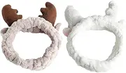 Deer Antler Spa Headband for Women Girls Washing Face Hea Bands Make Up Head Bands for Women Soft Coral Fleece Stretchy Hair Band for Skin Care Christmas Elk Headbands Gifts