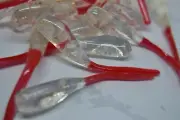 JASONS 2" STINGER SHAD 30 PACK CRAPPIE LURES JIGS CLEAR BLUE GOLD FLAKE AND RED