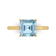 2.5ct Asscher Cut Natural Aquamarine Wedding Bridal Promise Ring 14k Yellow Gold