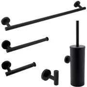Matte Black Towel Rail Rack Toilet Paper Holder Robe Hook Round Stainless Steel