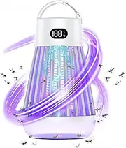 Bug Zapper Outdoor, 2000V Mosquito Zapper, 2000mAh Rechargeable Bug Zapper, Portable Fly Zapper with 12 Super Bright LEDs, Waterproof Electric Insect Zapper for Outside, Patio, Backyard, Garden White