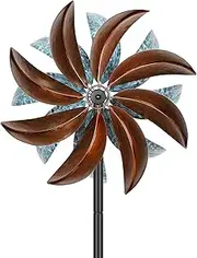Cyan Oasis Wind Spinners Outdoor, Kinetic Garden Wind Spinner with Stake, Yard Spinners Windmill Decor for Patio Lawn (12" W x 70" H)