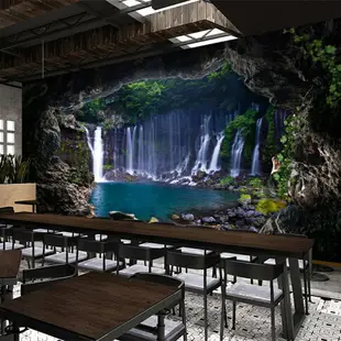 3d立體瀑布壁紙壁畫酒吧ktv網咖背景墻紙餐廳飯店壁紙無縫墻布